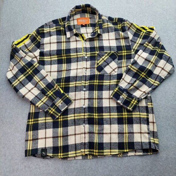 Brooklyn Standard Button Shirt Yellow Plaid  XL  Yellow Black Stripes on Sleeves - Picture 1 of 15